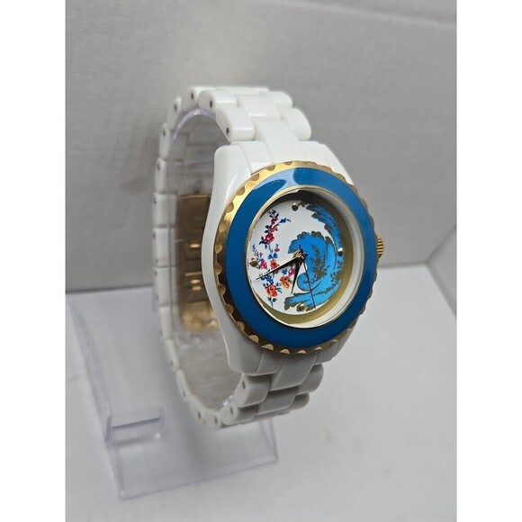 Met Museum Of Art Bleu Celeste Floral White Link Bracelet Watch New Battery